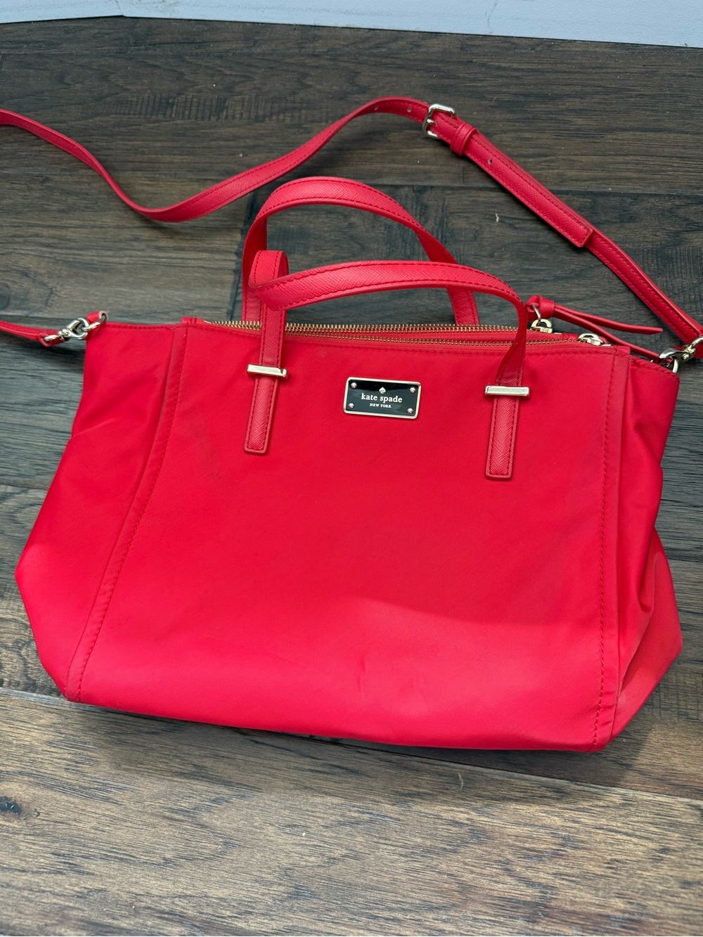 kate spade Red Nylon Tote with Top Handles and Crossbody Strap